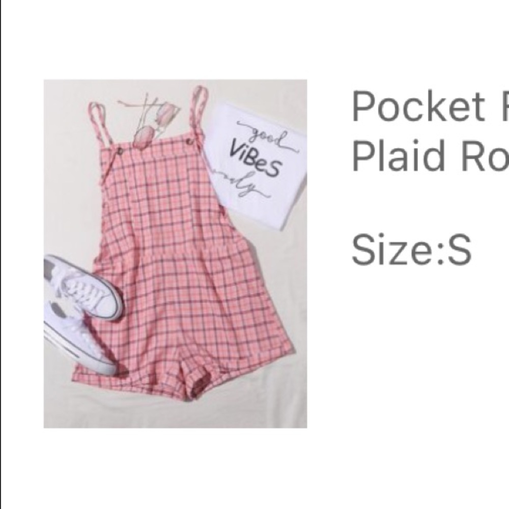 Pocket Front Knotted Strap Plaid Romper